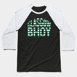 GLASGOW BHOY, Glasgow Celtic Football Club Green and White Hooped Text Design Baseball T-Shirt